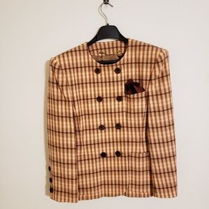 ESCADA Tan and Cream Vintage Checkered Blazer Coat